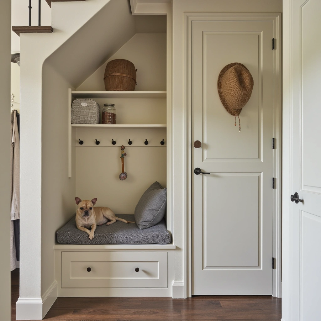 8. Pet Nook with Built-in Bed and Storage