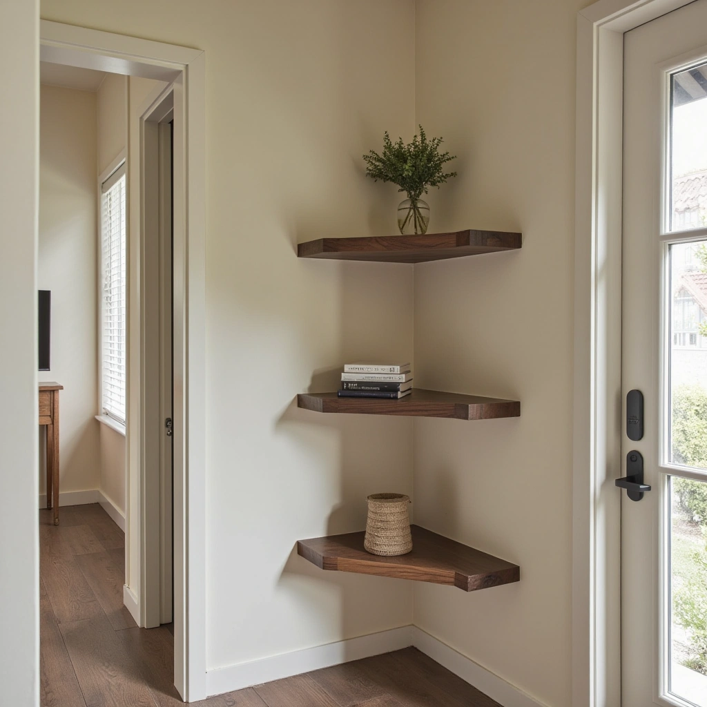 1. Floating Wooden Corner Shelves for Rustic Charm