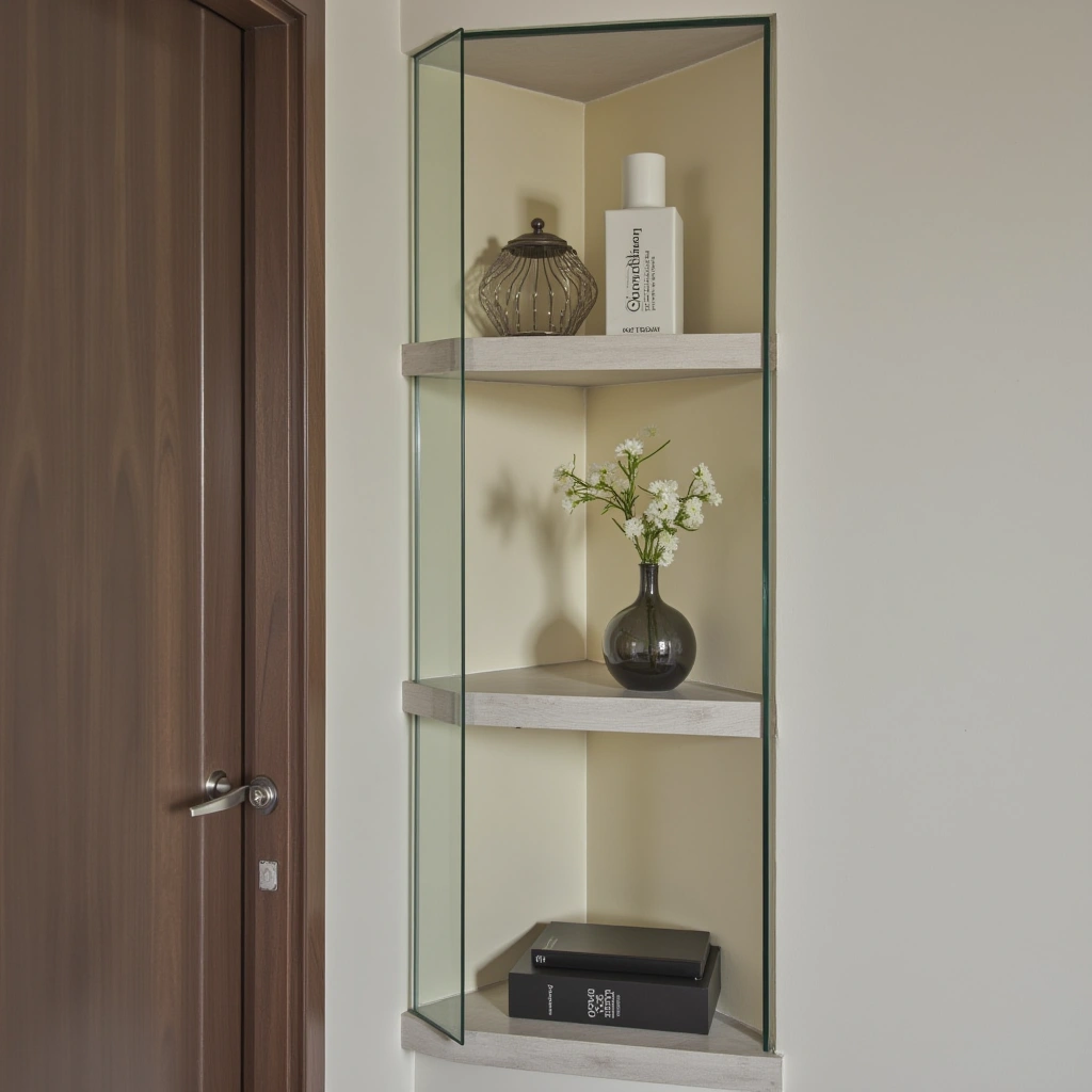 2. Glass Corner Shelves for a Sleek, Modern Look