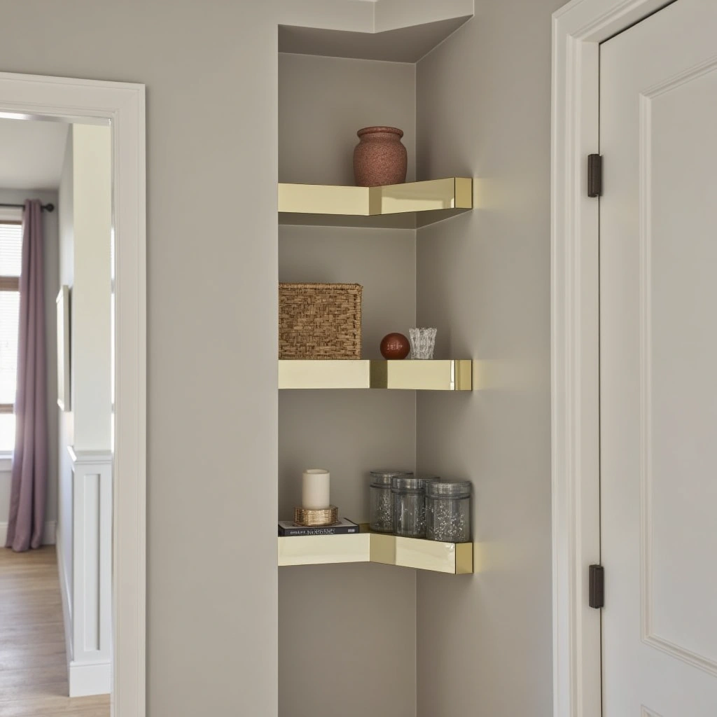 9. Mirrored Corner Shelves to Expand Visual Space