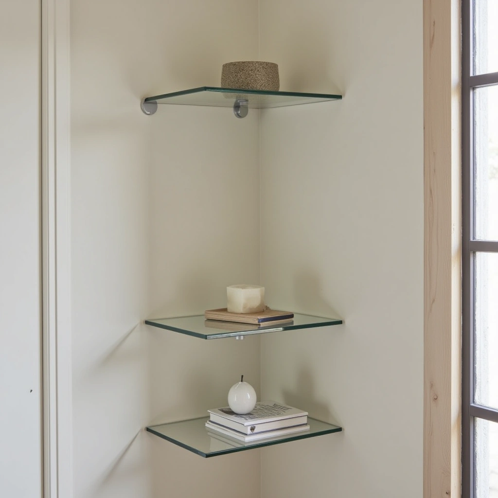 13. Floating Acrylic Corner Shelves for a Light and Airy Feel
