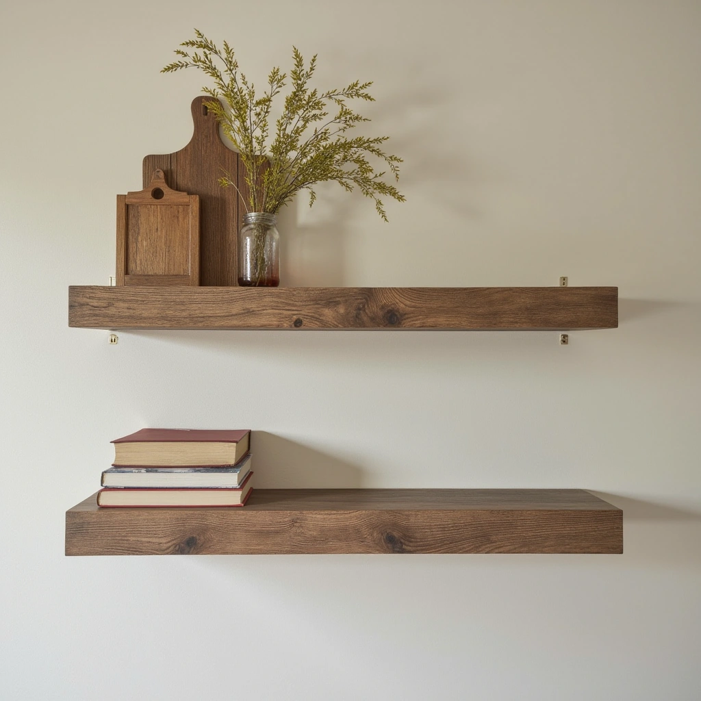 1. Rustic Wood Floating Shelves for Cozy Charm