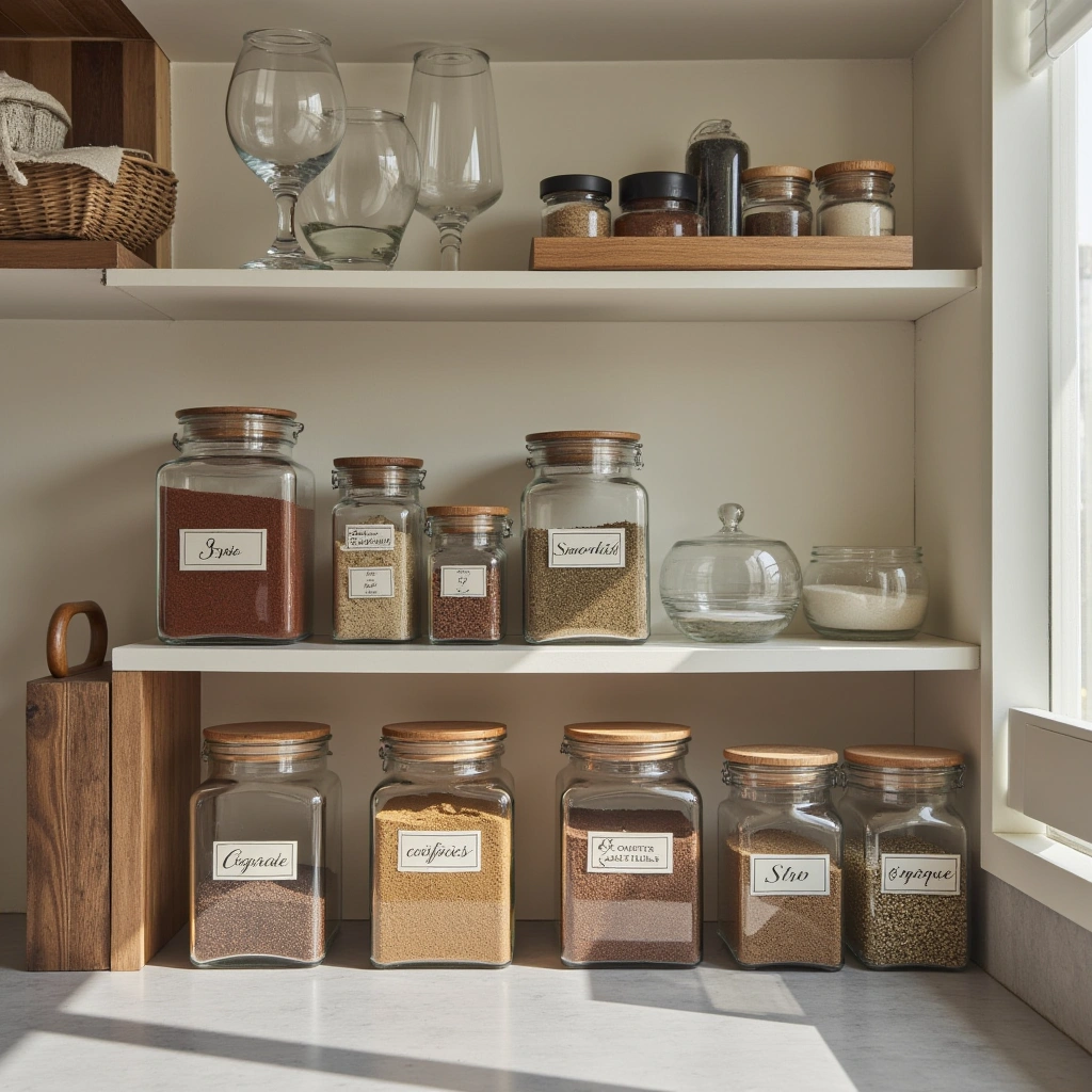 10. Uniform Glass Jars with Labels