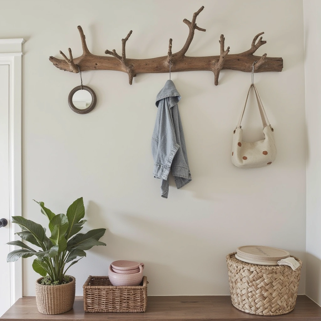 14. Driftwood Coat Rack: Natural and Functional