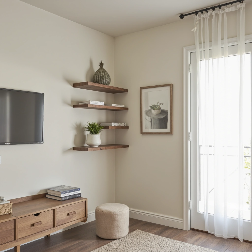 2. Floating Corner Shelves for Display and Storage