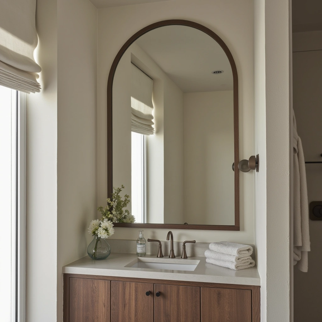 8. Large Arched Mirror to Open Up Small Bathrooms
