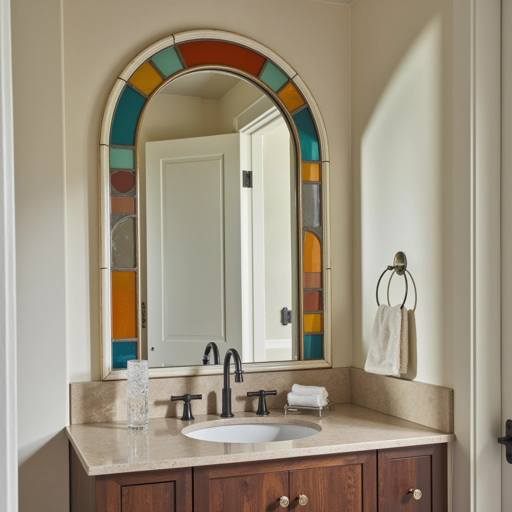 10. Colored Glass or Stained Arched Mirror