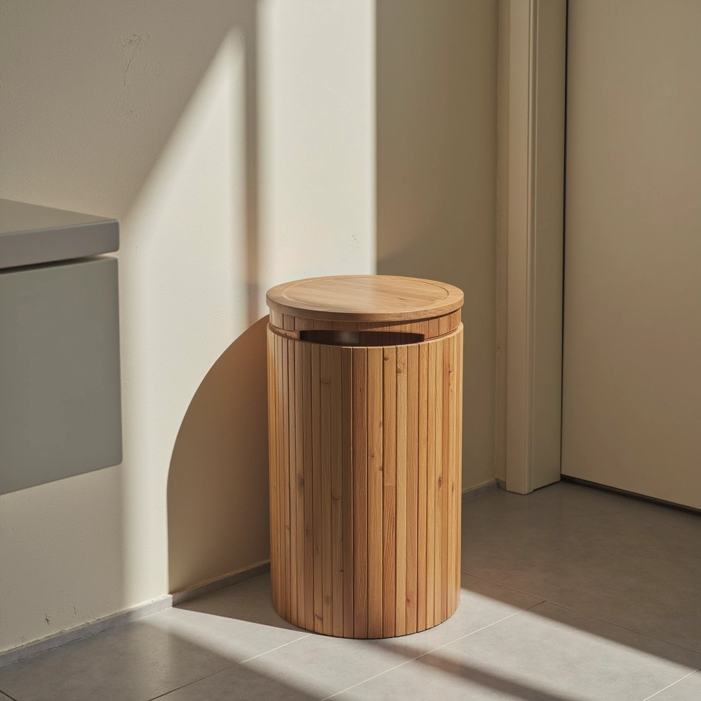 2. Bamboo Bathroom Trash Can