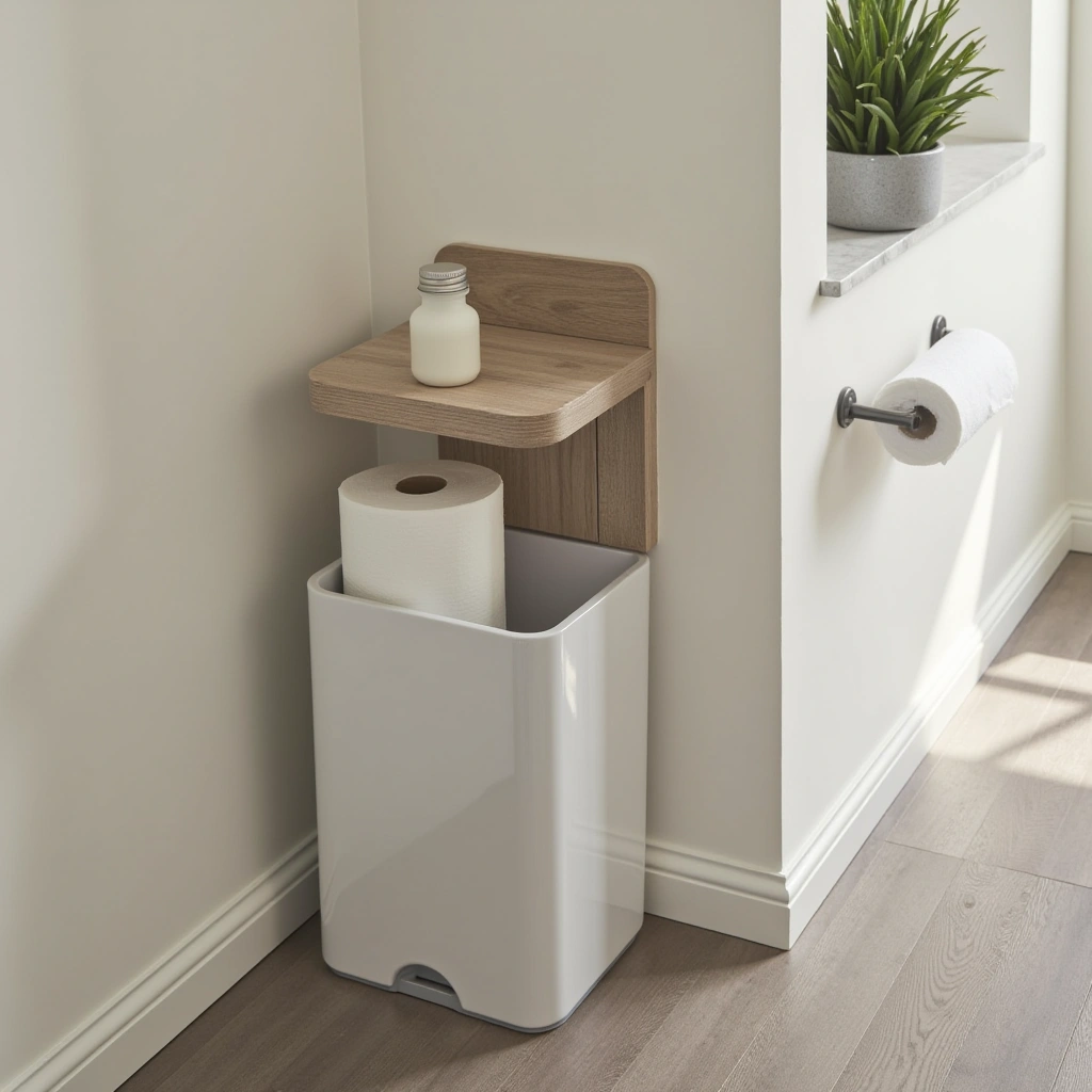 5. Trash Can with Built-in Storage Shelf