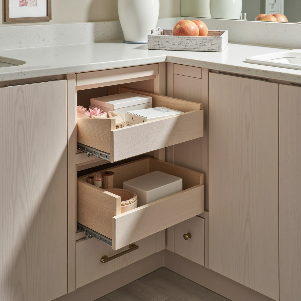 3. Incorporate Pull-Out Trays in Vanity Cabinets
