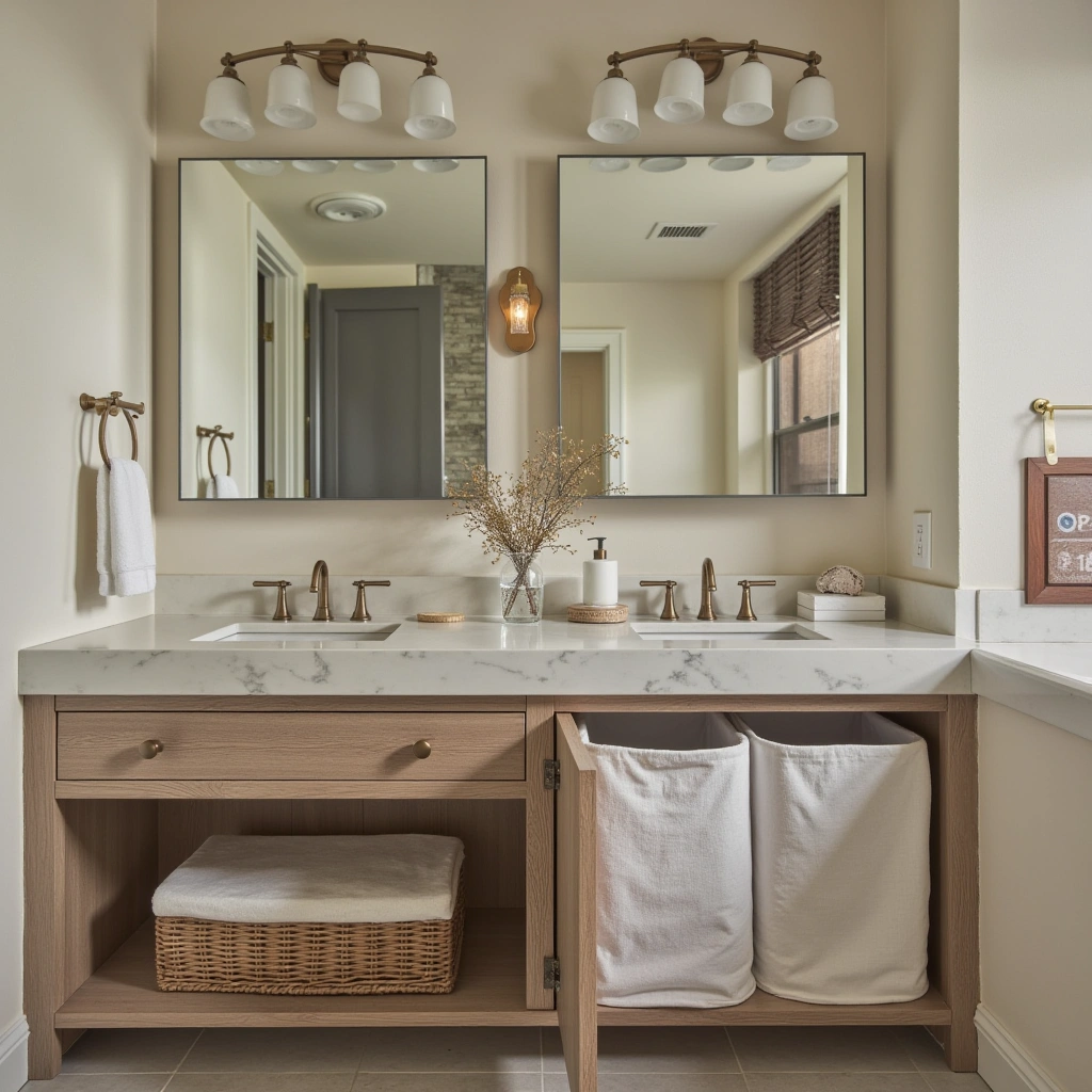 13. Customize Vanity with Pull-Out Hampers