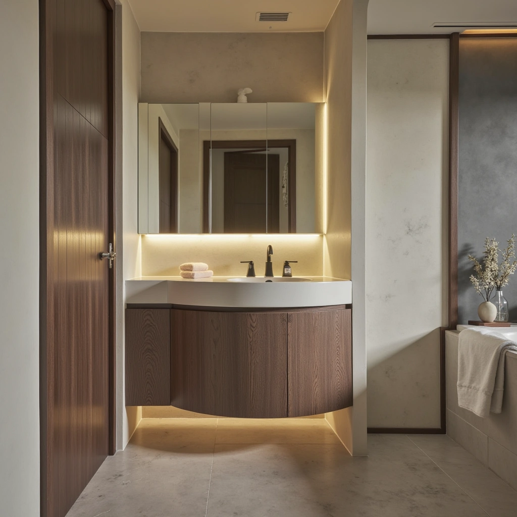 2. Corner Vanity with Curved Edges