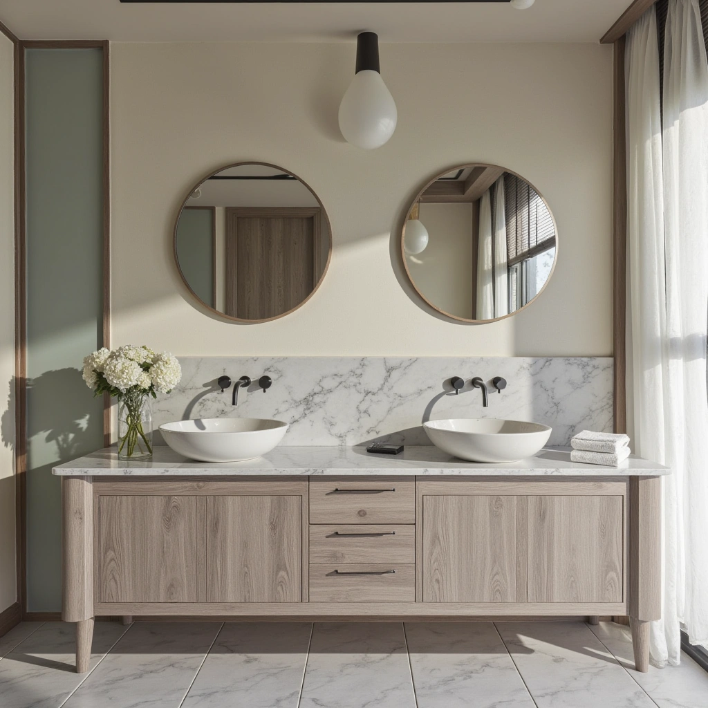 2. Classic Double Sink with Marble Countertop: Timeless Elegance