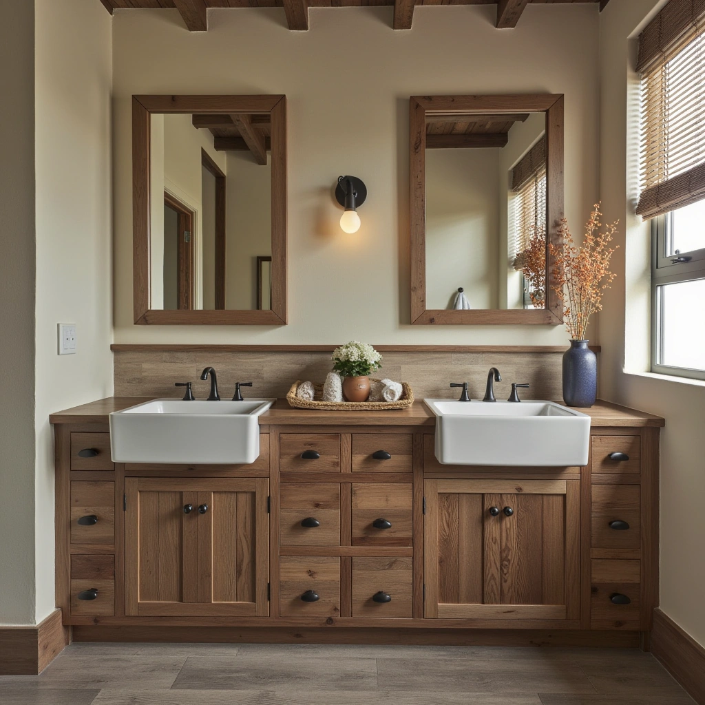 3. Rustic Wood Double Sink Vanity: Warm and Inviting