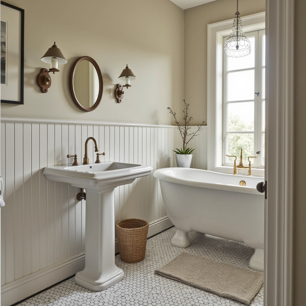 9. Vintage Double Sink Vanity with Porcelain Sinks: Nostalgic Charm