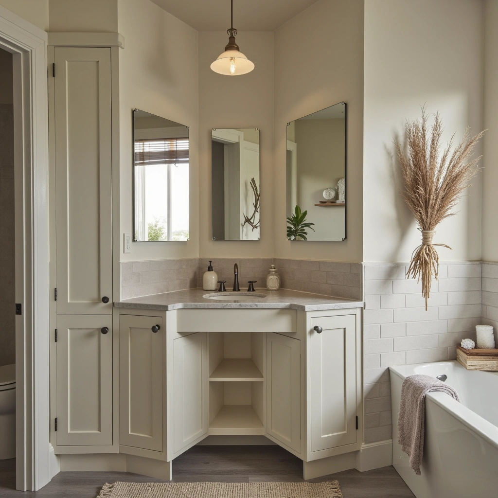 13. Corner Double Sink Vanity: Smart Use of Odd Spaces