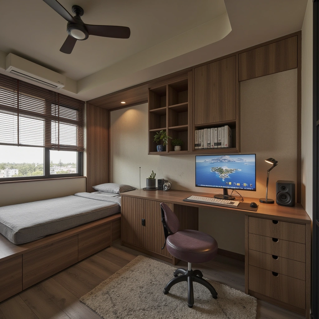 3. Tech-Savvy Basement Office and Guest Room