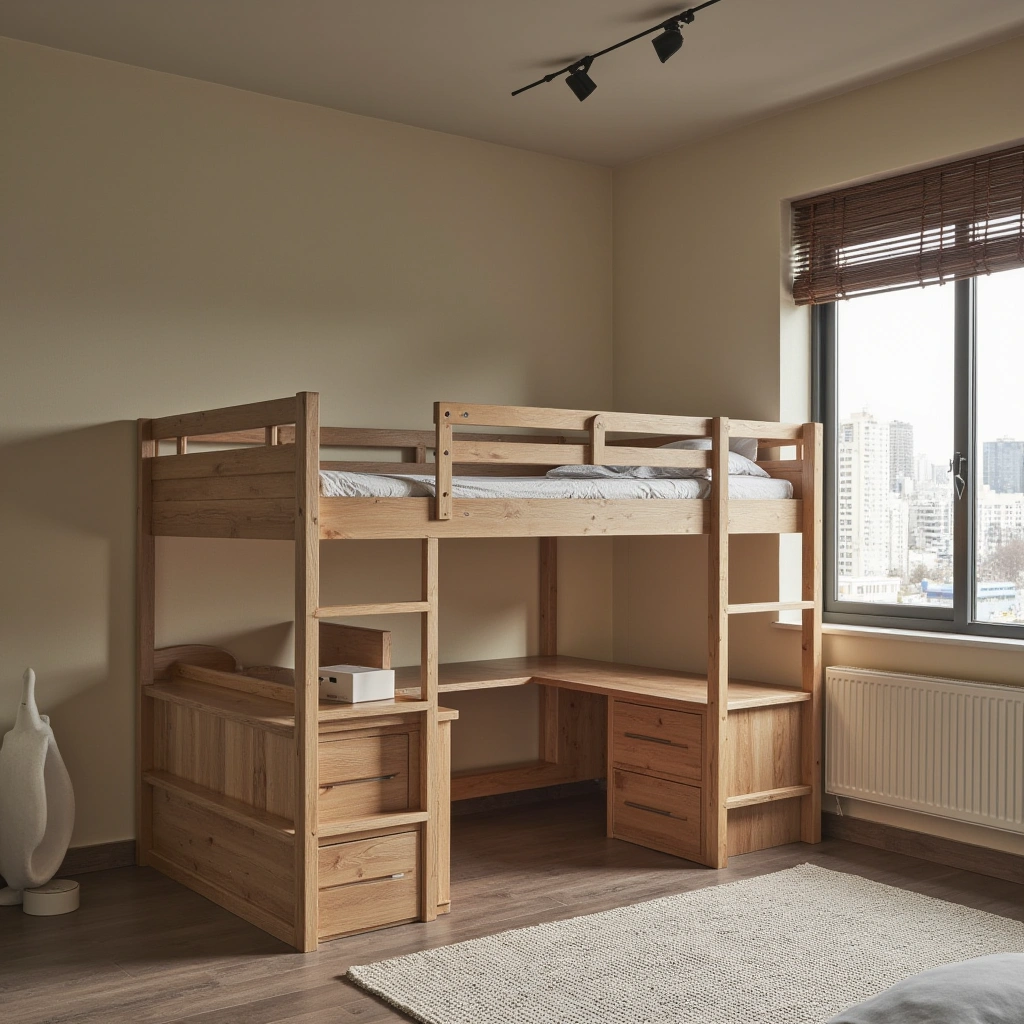 1. Classic Wooden Loft Bed with Desk
