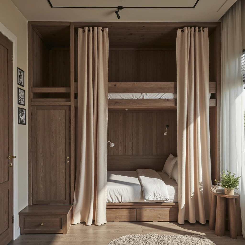 3. Cozy Cabin Loft Bed with Curtains