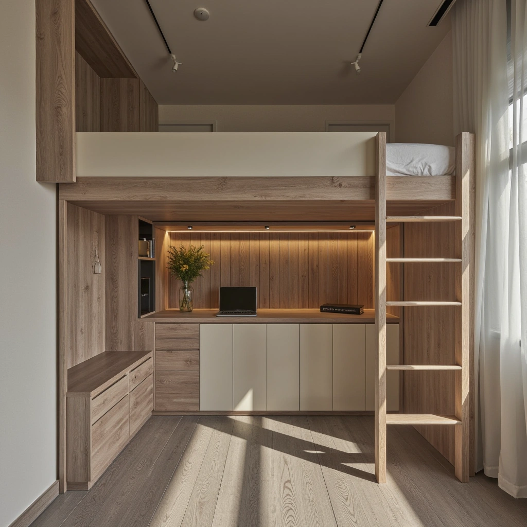 6. Minimalist Loft Bed with Workspace