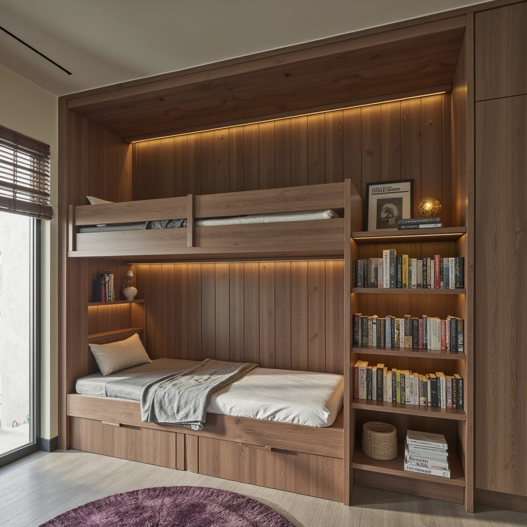 9. Loft Bed with Integrated Bookshelf