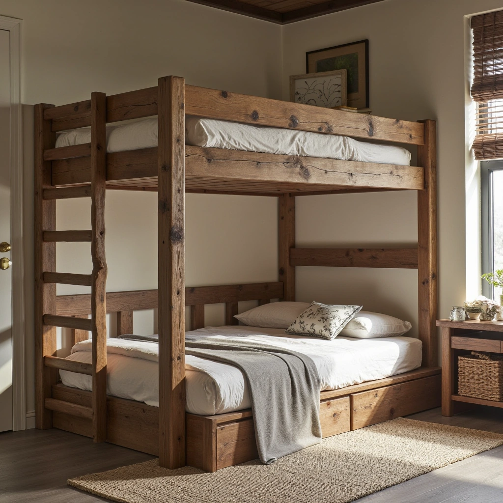 10. Rustic Loft Bed with Natural Wood Finish