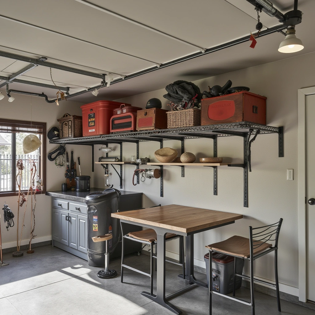 11. Ceiling-Mounted Storage Racks: Free Up Floor Space