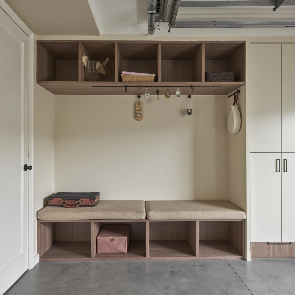 8. Compact Mudroom with Fold-Down Seating