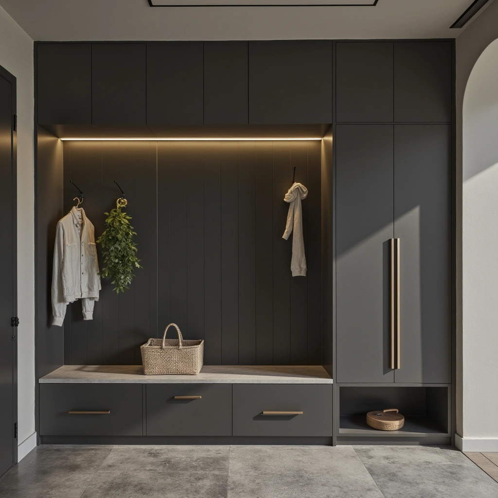 12. Sleek Modern Mudroom with Minimalist Design