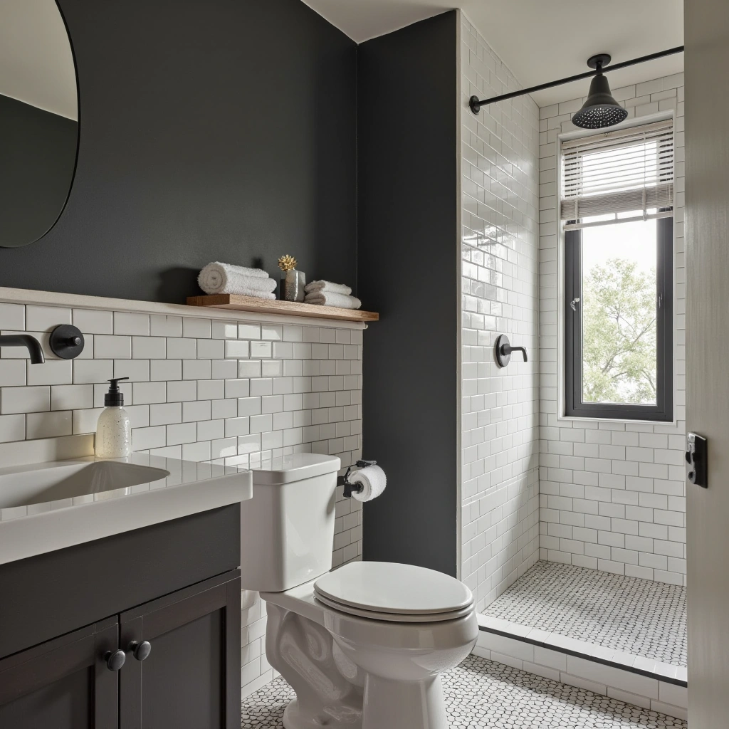 9. Sleek Monochrome Basement Bathroom