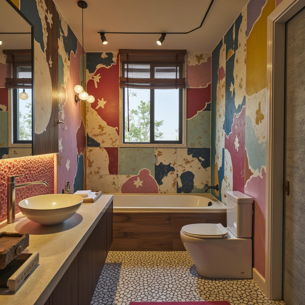11. Artistic and Eclectic Basement Bathroom