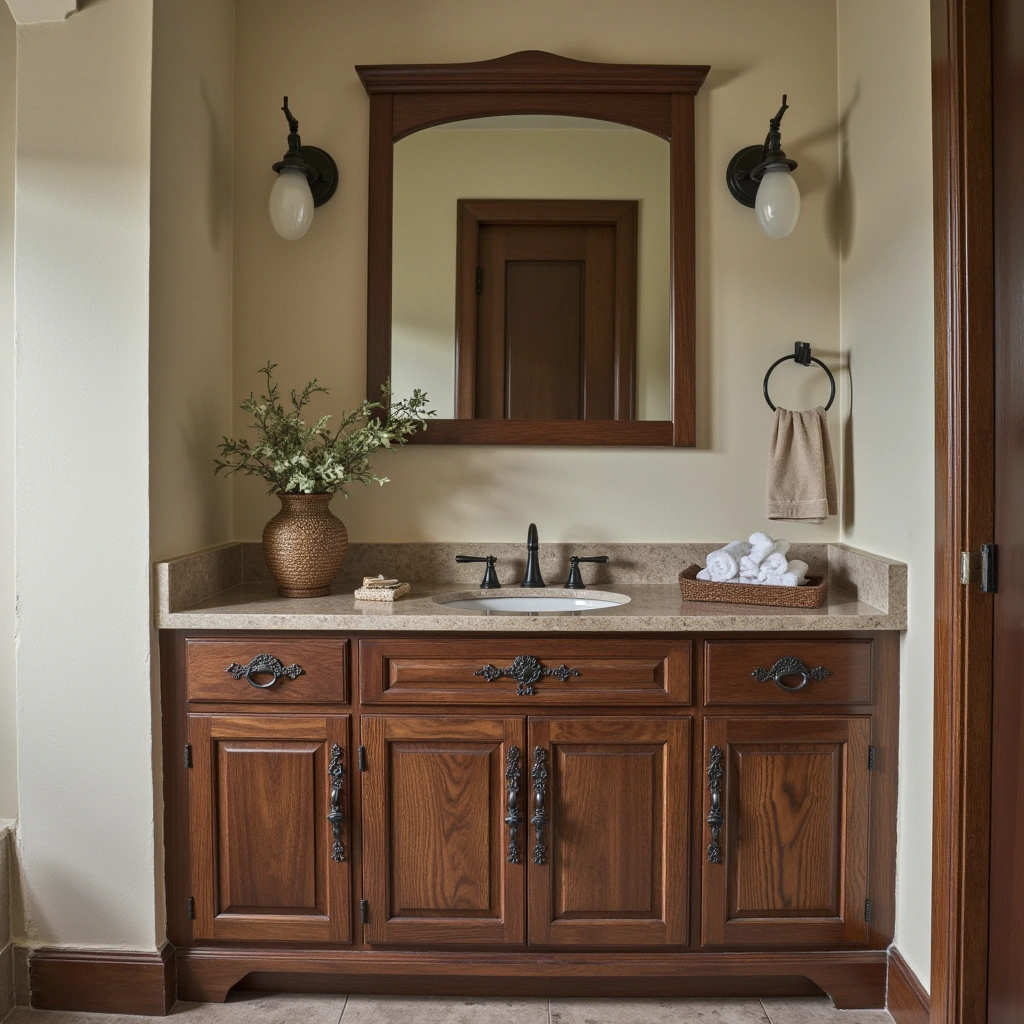2. Traditional Wood Vanity with Carved Details