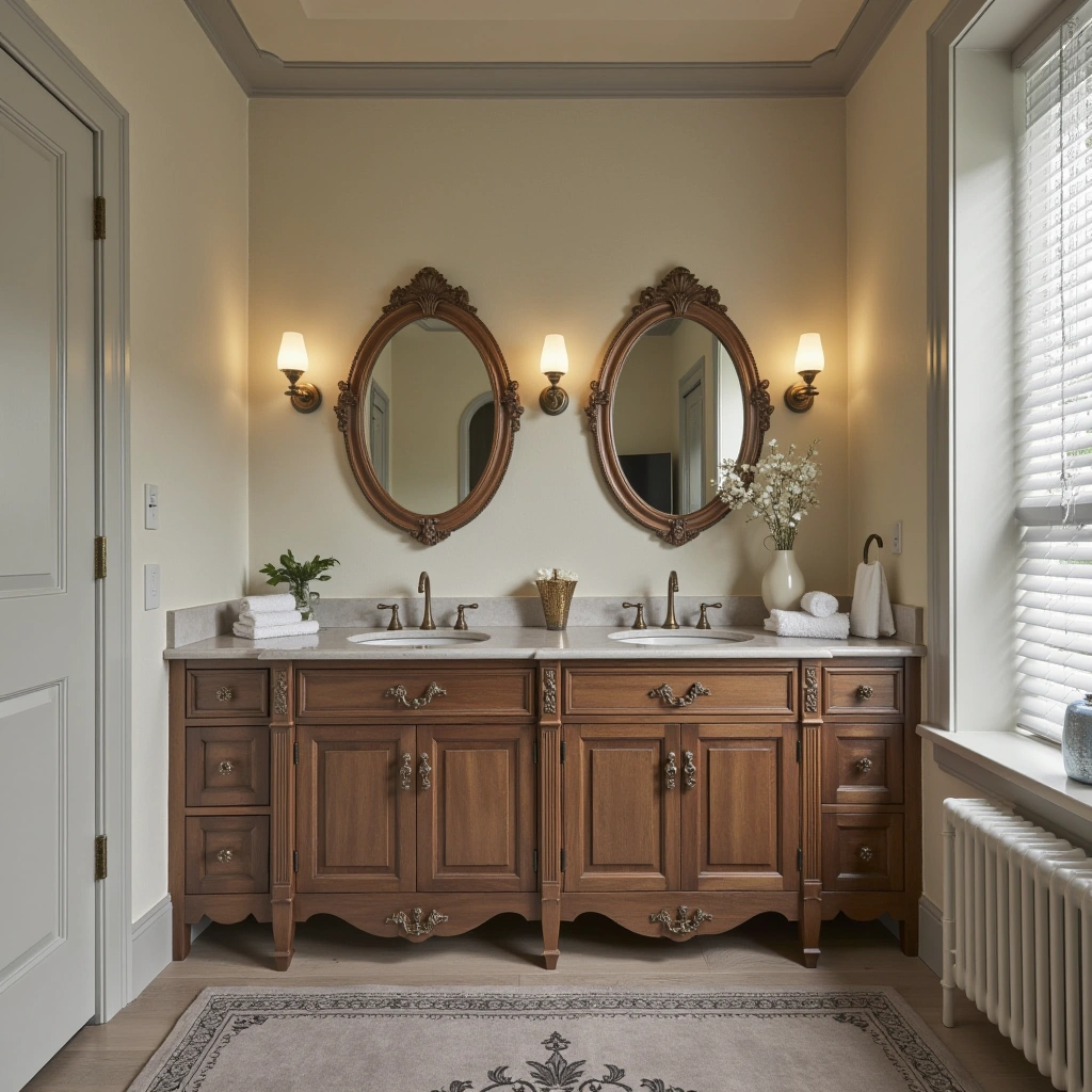 7. Vintage Vanity with Modern Hardware