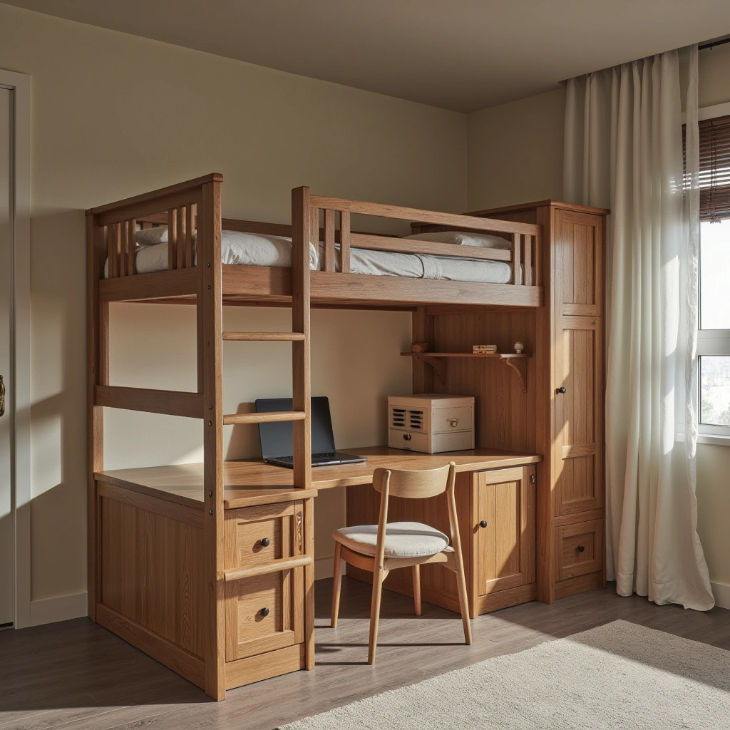 1. Classic Wooden Loft Bed with Desk