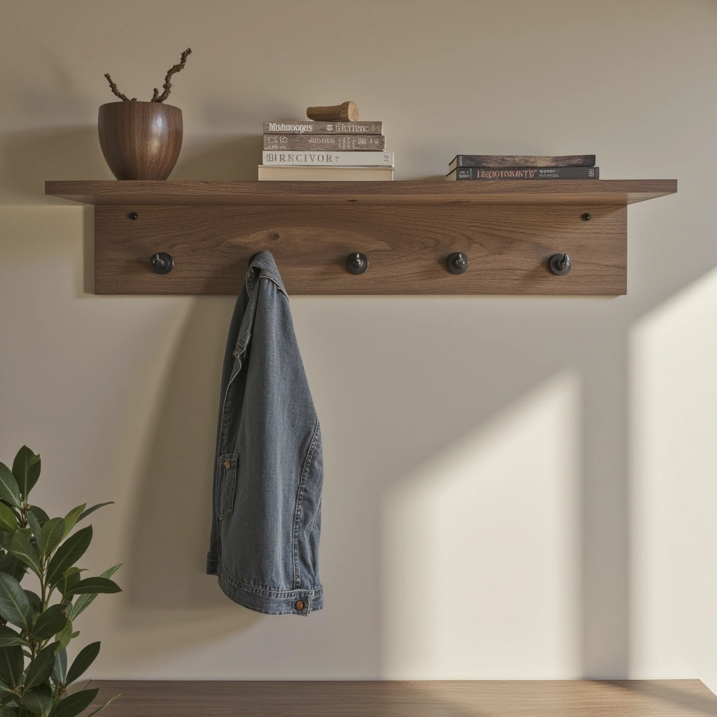 6. Floating Wooden Hooks with Hidden Mounts
