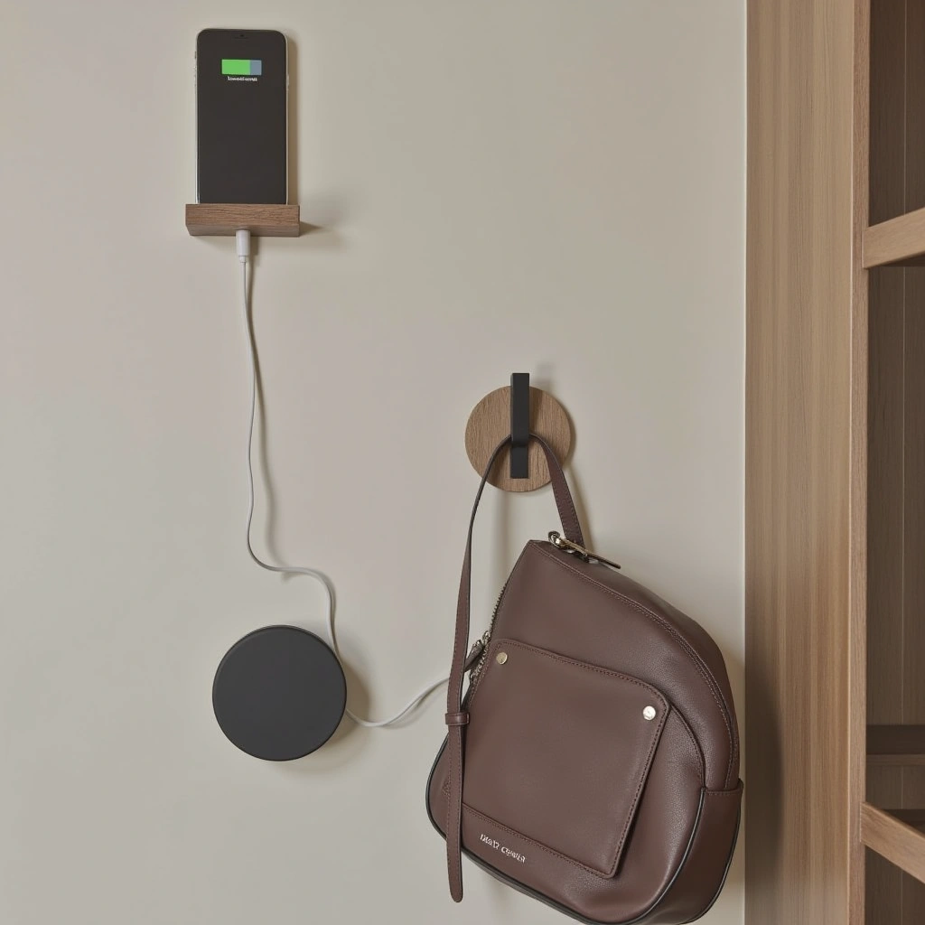 15. Smart Entryway Hooks with Charging Stations