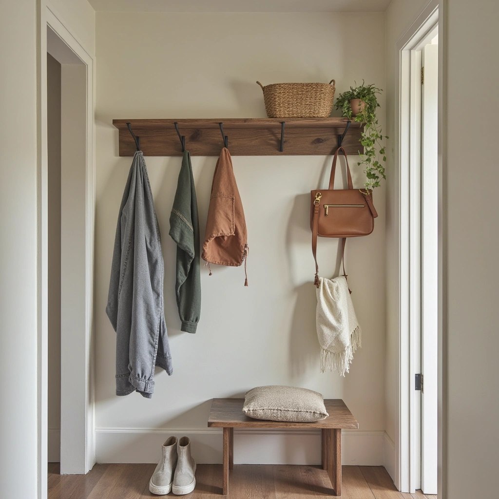 1. Wall-Mounted Multi-Hook Rail: Space-Saving and Streamlined