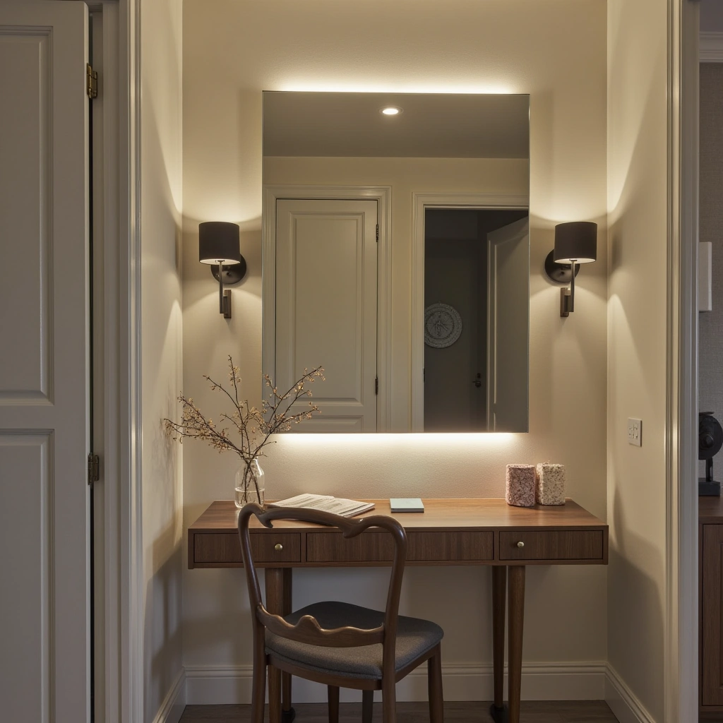 12. Mirrored Panel with Hooks and Lighting for Glamorous Glow