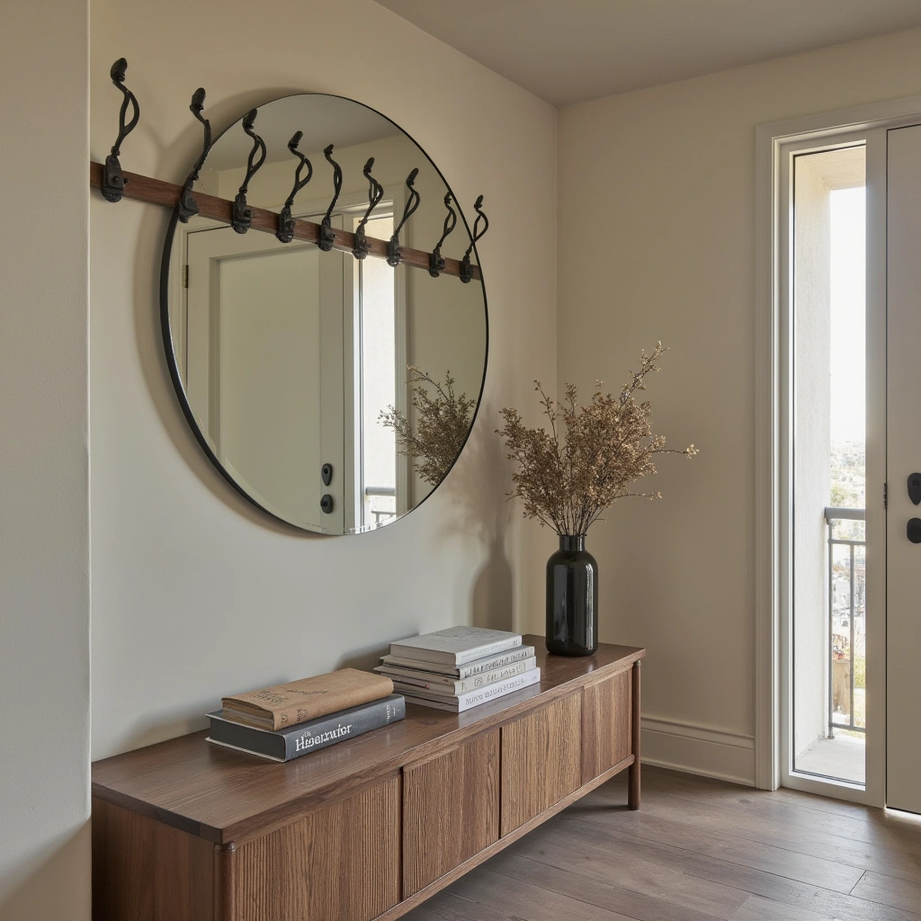 15. Oversized Mirror with Decorative Hooks for Bold Statements