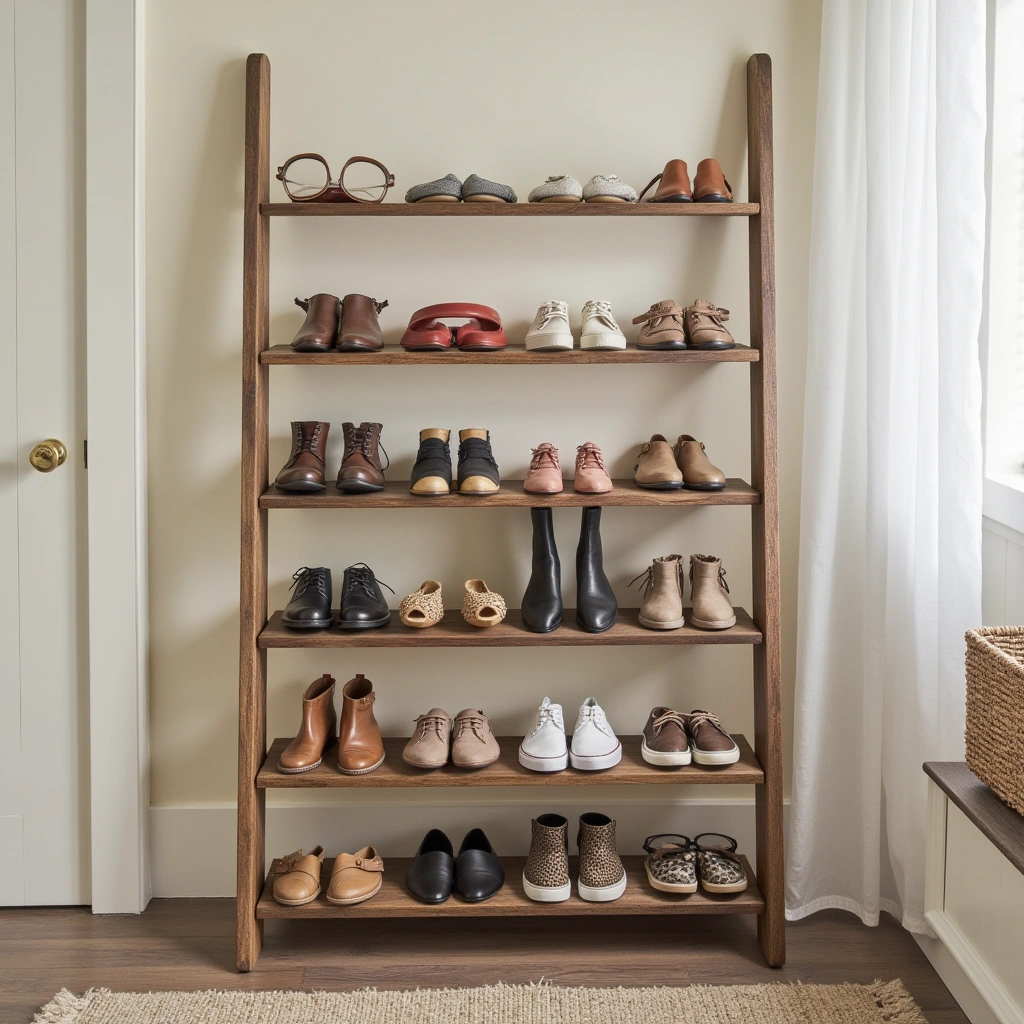 11. Shoe Storage Ladder: Casual and Charming
