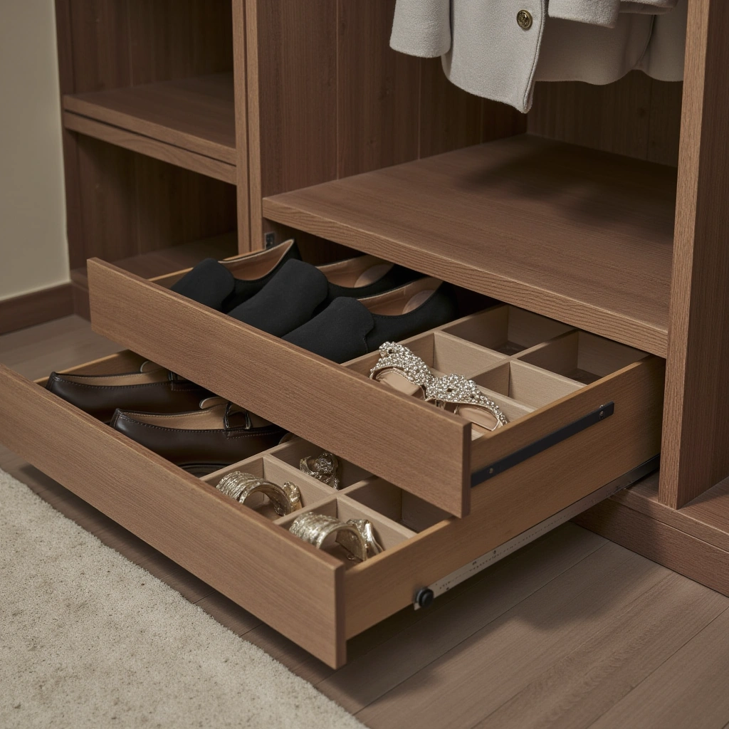 13. Pull-Out Shoe Drawers: Hidden and Convenient