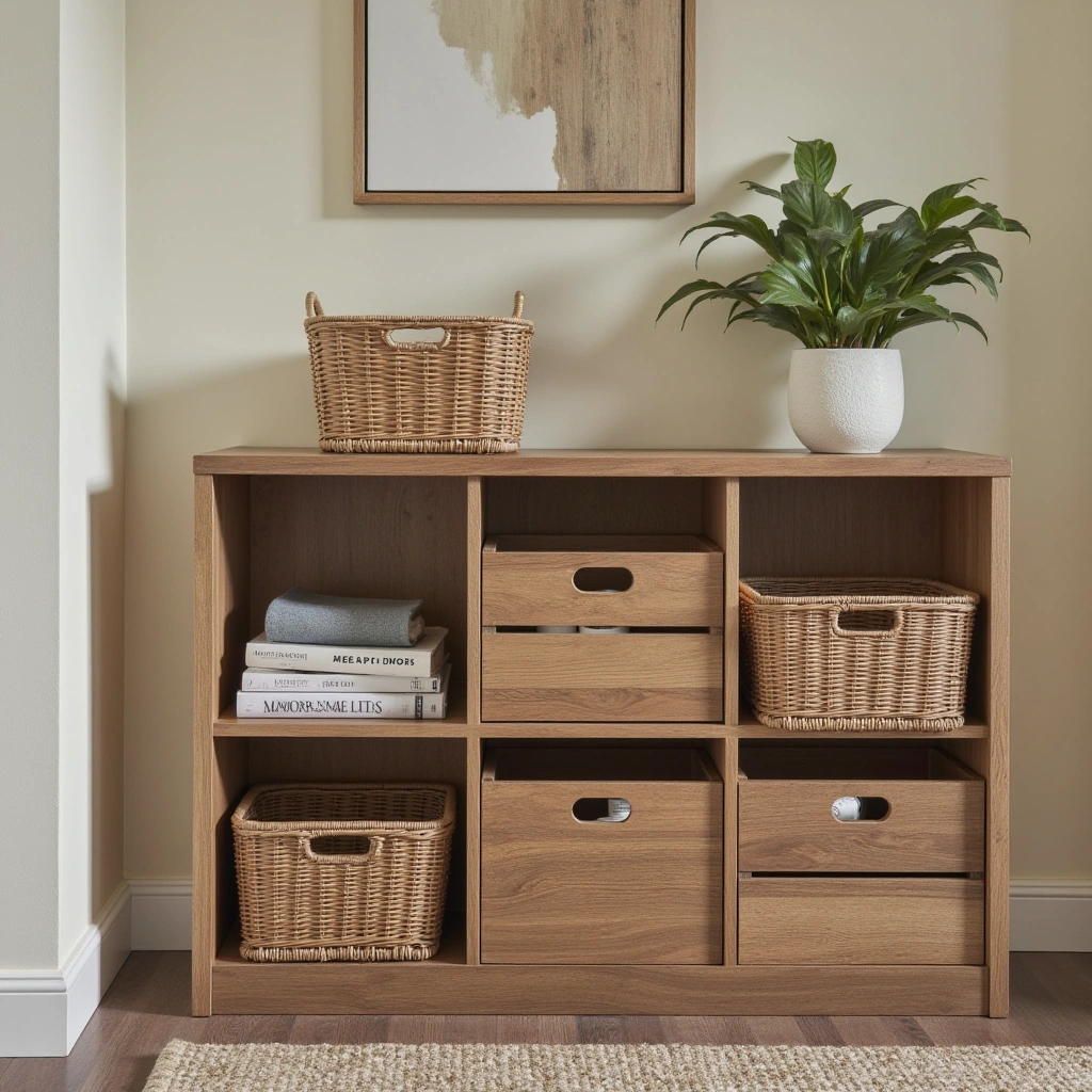 4. Wooden Crate-Style Stackable Bins
