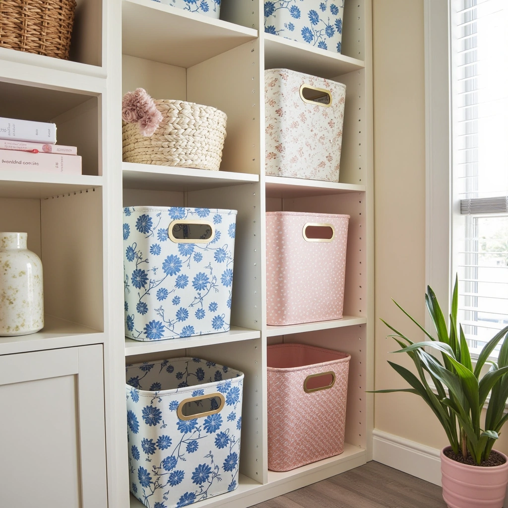 9. Patterned Stackable Bins to Add Personality