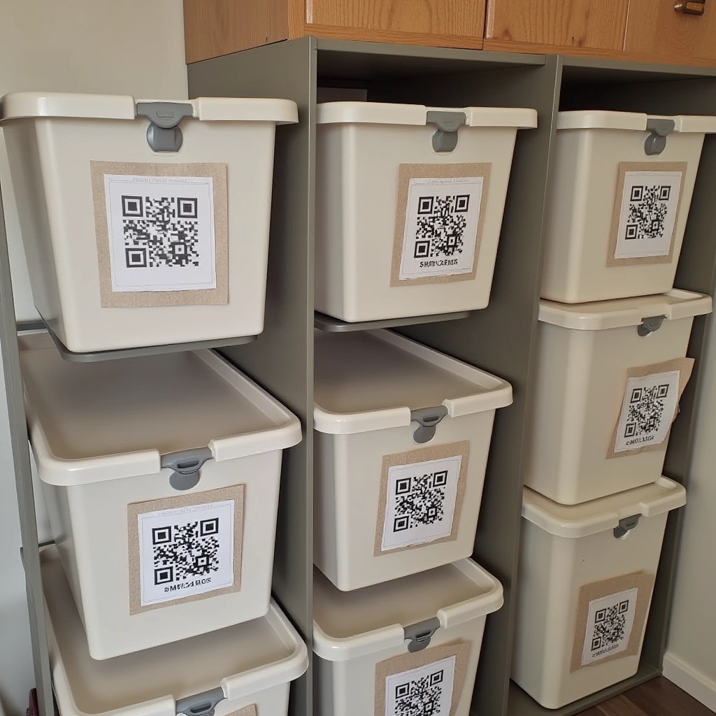 13. Smart Stackable Storage Bins with QR Code Labels