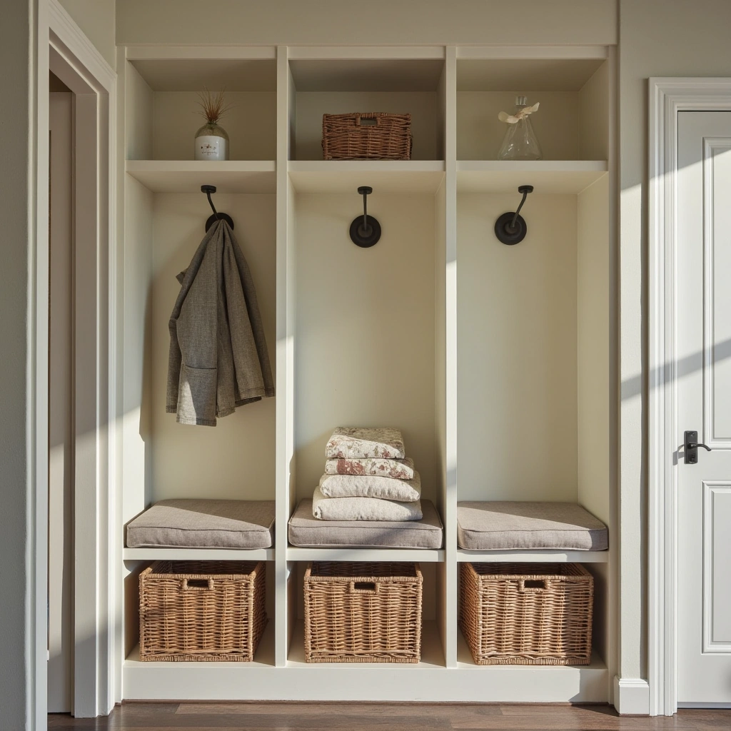 3. Classic Wicker Baskets in a Built-In Cubby