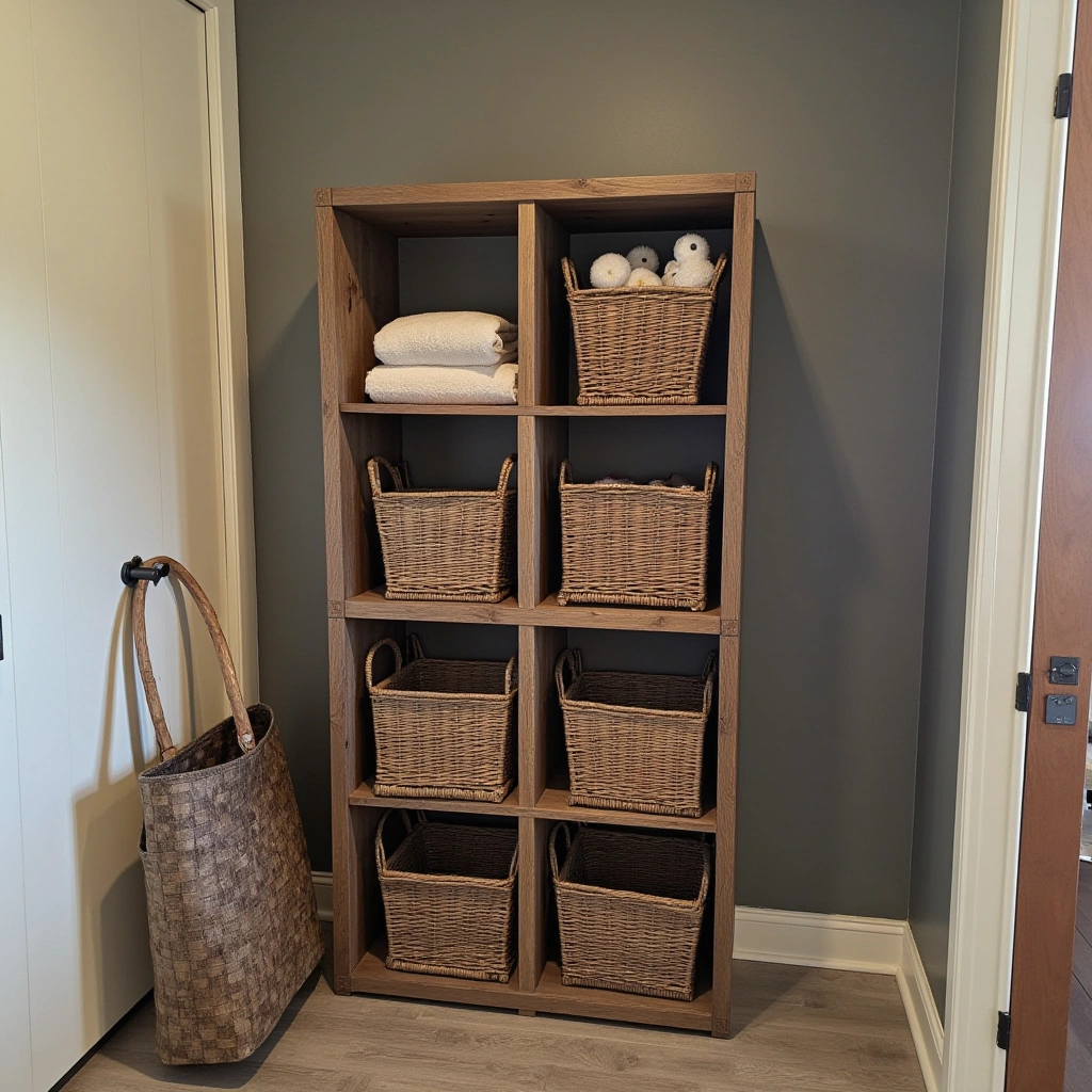 5. Reclaimed Wood Crates with Baskets Inside