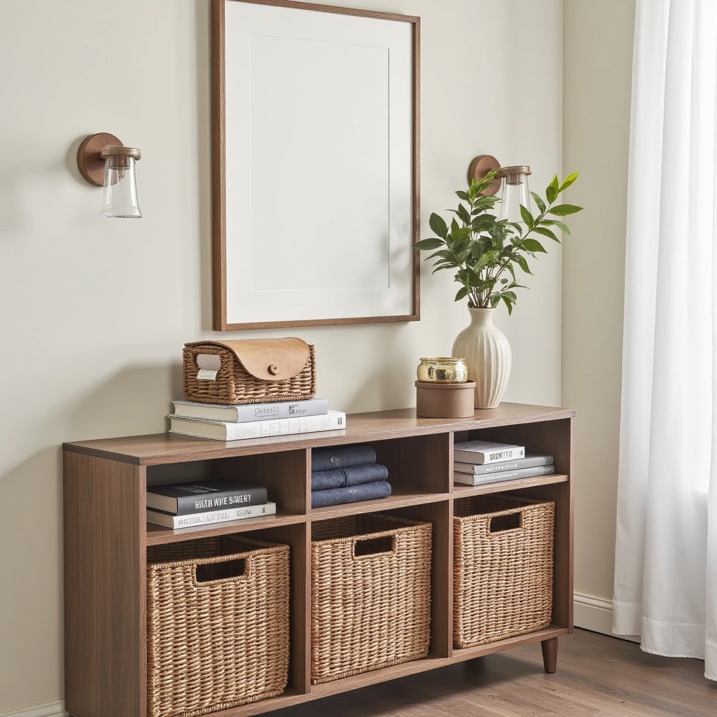 8. Basket Storage Under an Entryway Console Table