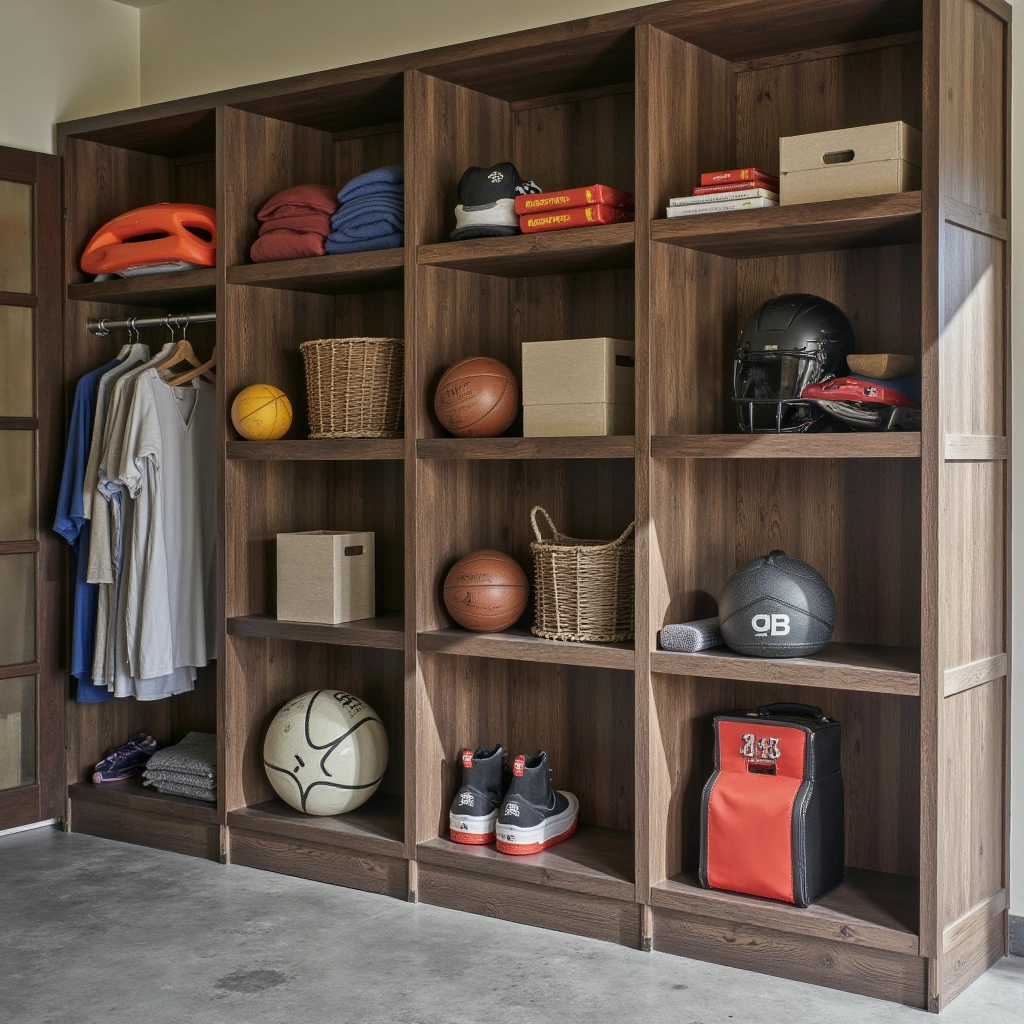 12. Repurposed Shelving Units for Gear Display