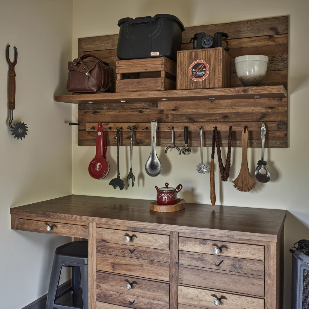 4. Rustic Wood Tool Rack for Warmth and Function