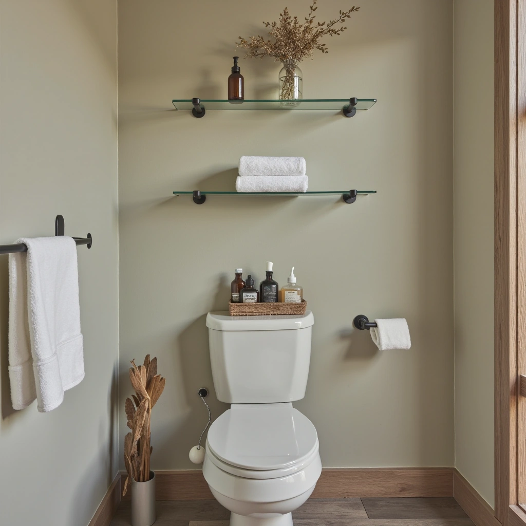 2. Glass Shelves with Chrome Brackets